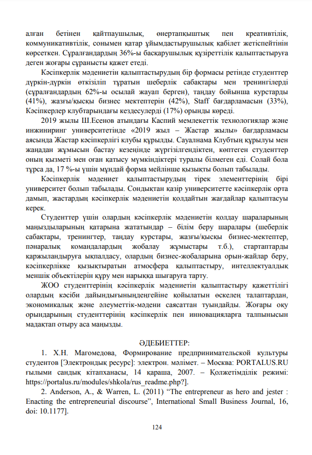 Формирование предпринимательской культуры студентов