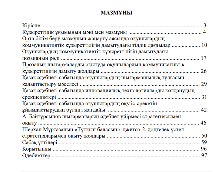 Қазақ әдебиеті сабағында оқушылардың коммуникативтік құзіреттілігін дамытуға педагогтердің кәсіби дайындығын жетілдіру